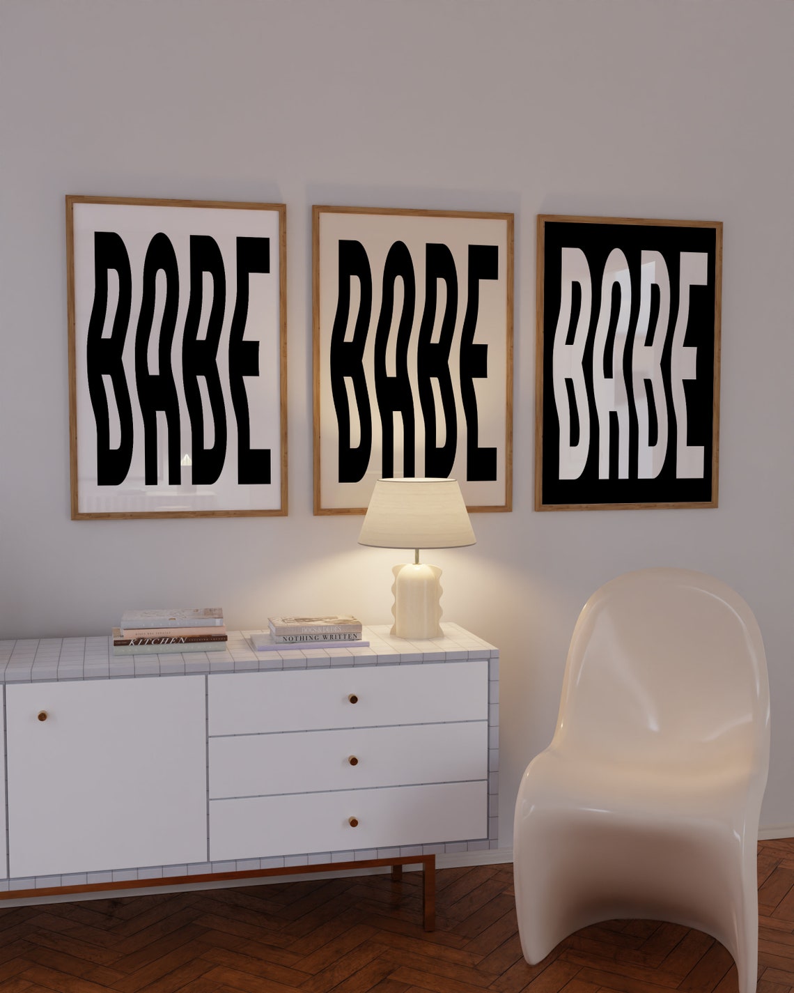 Babe Wavy Retro Typography Bold Black And White Statement Poster - Image 3