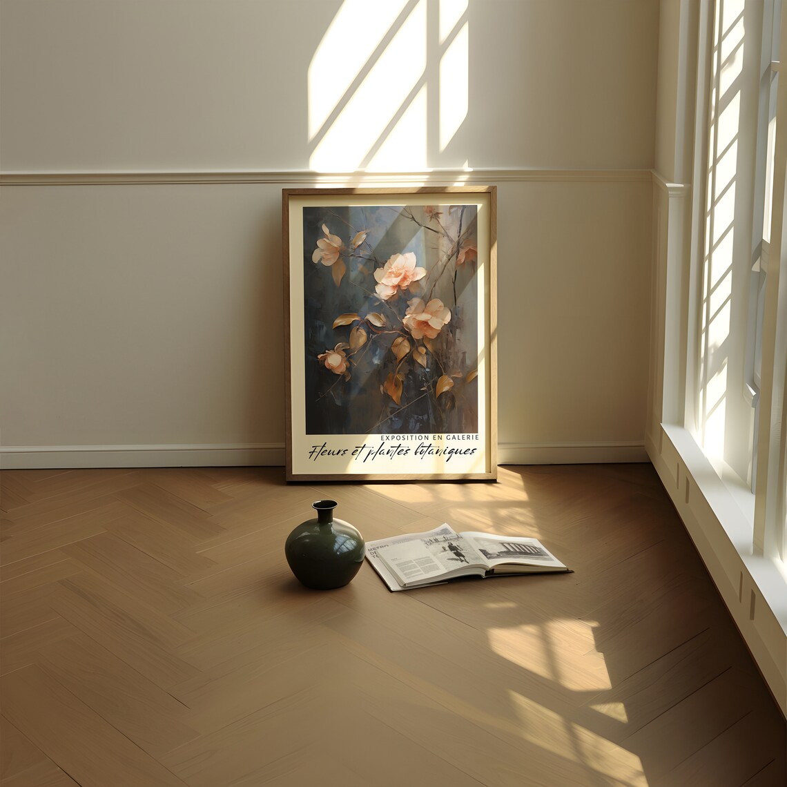 Peach Roses Dark Moody Oil Painting Botanical Exhibition Print - Image 2