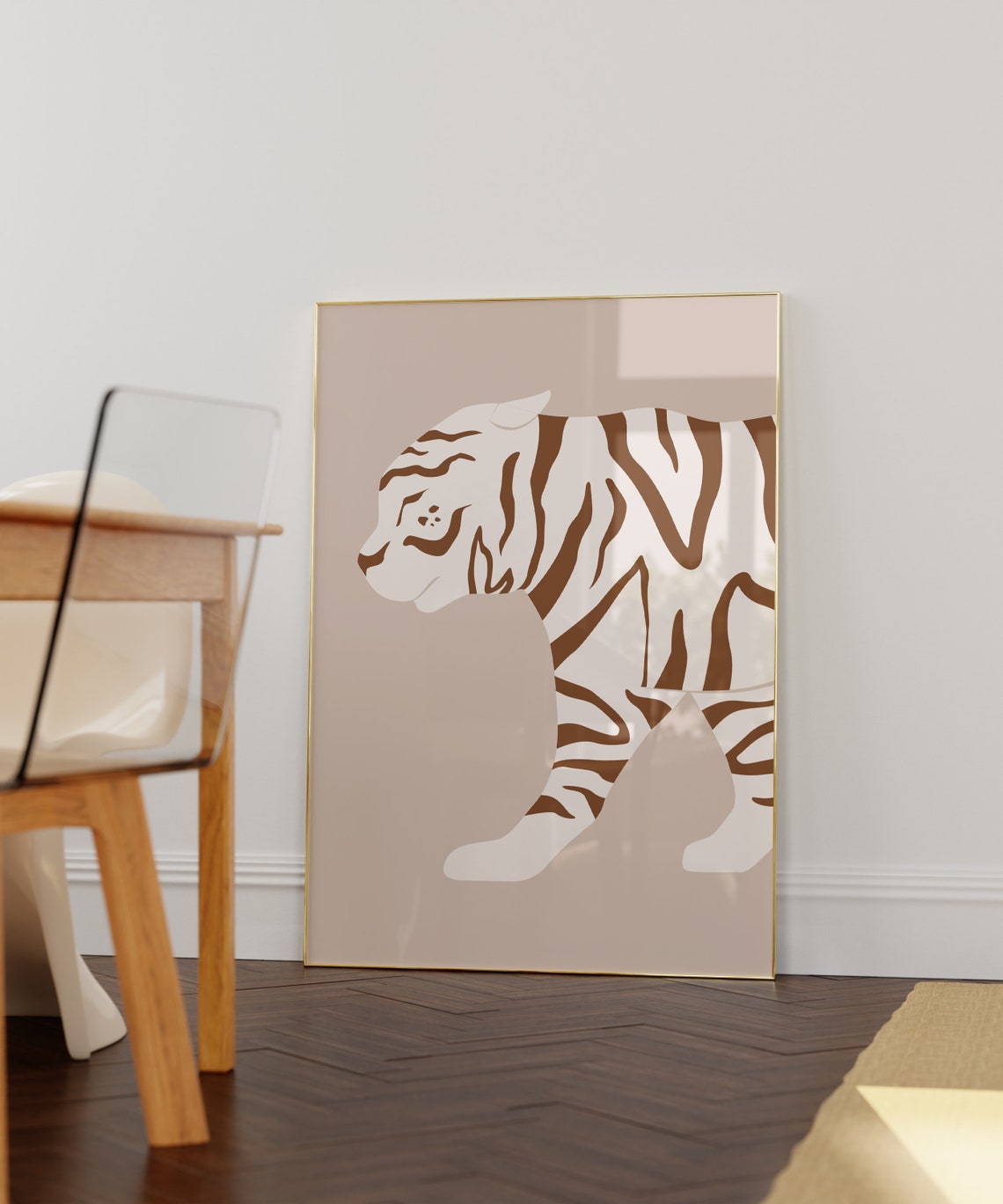 Abstract Tiger Walking Beige Brown 70s Boho Minimalist Poster - Image 3