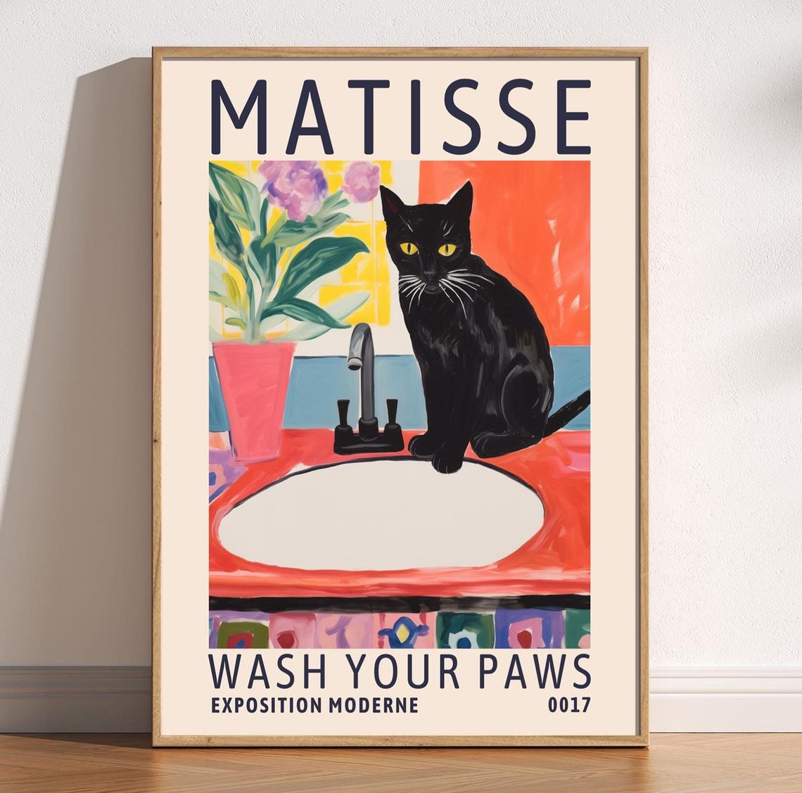 Wash Your Paws Matisse Style Cat Poster