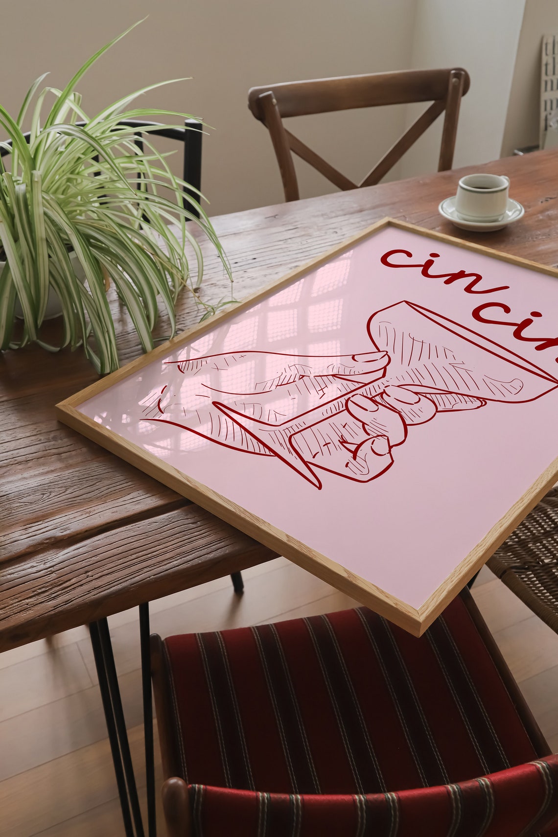 Cin Cin Cocktail Glass Pink Red Trendy Fun Kitchen Bar Wall Art - Image 4