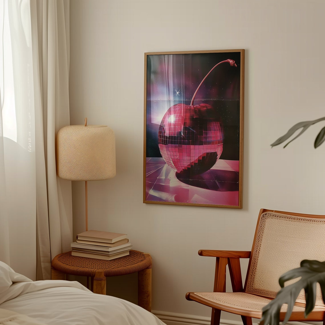 Disco Ball Cherry Cosmic Neon Groovy Retro 80s Dance Party Poster - Image 3