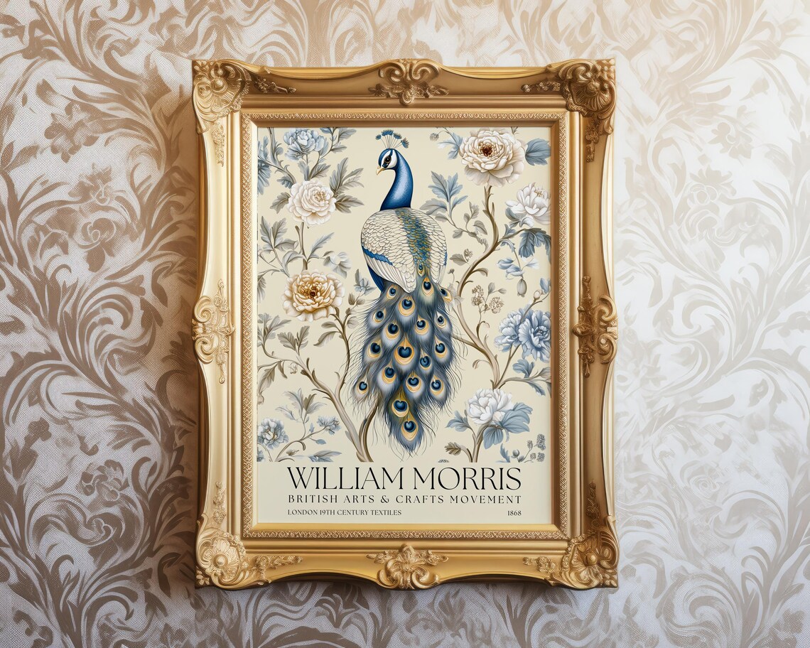 William Morris Peacock Floral Blue Vintage Botanical Art Poster - Image 2