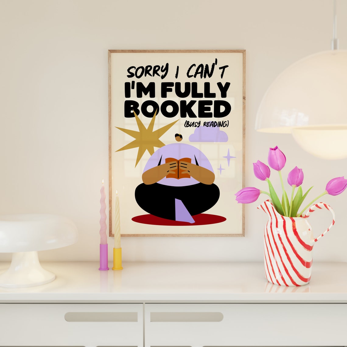 Fully Booked Busy Reading Cozy Book Lover Funny Retro Poster - Image 3