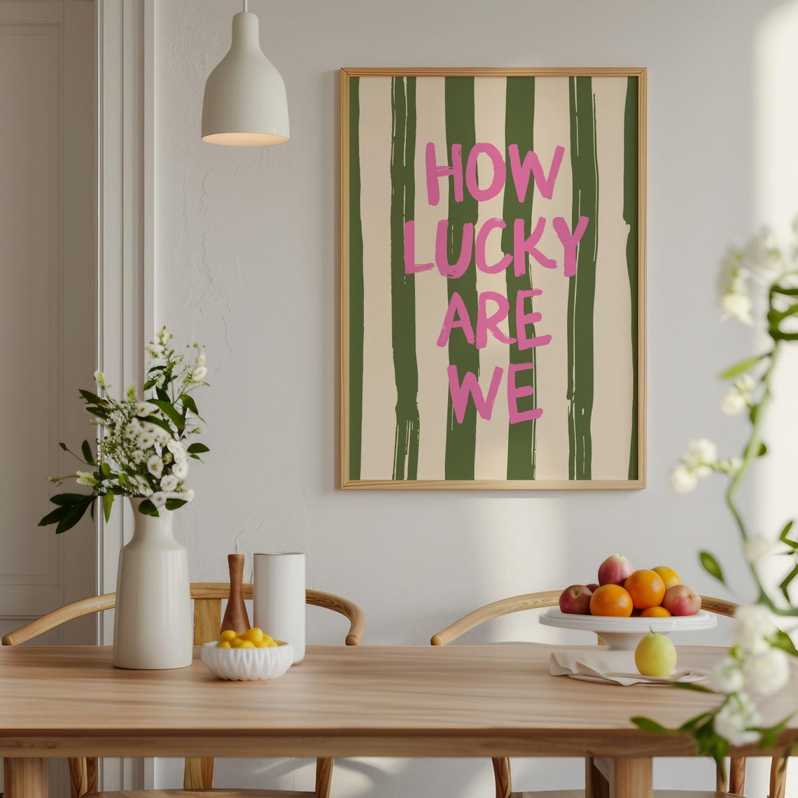 How Lucky Are We Typography Art Print, Retro Striped Poster - Image 3