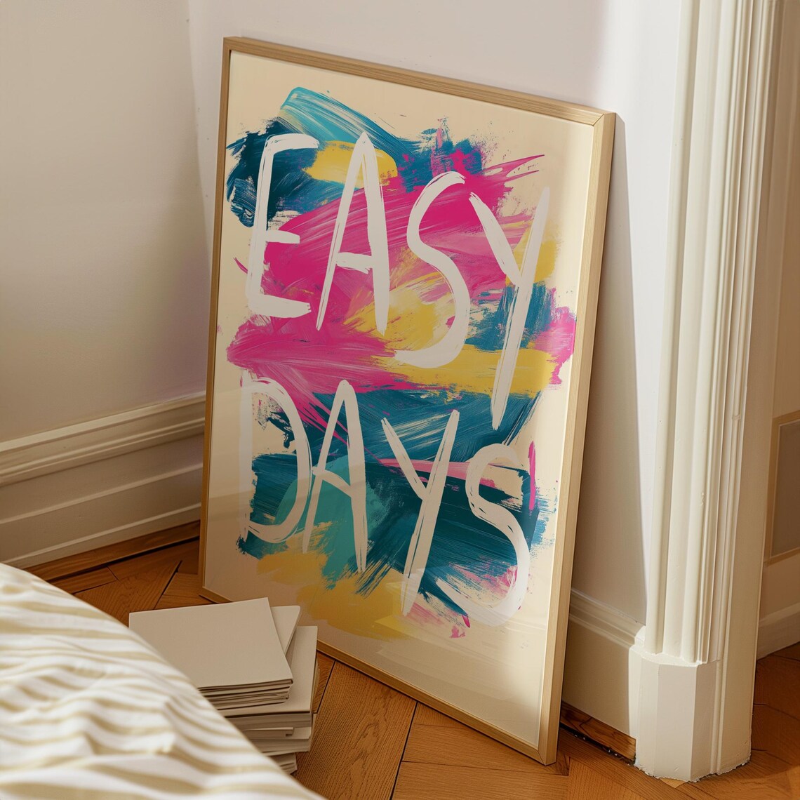 Easy Days White Brush Lettering Colorful Abstract Uplifting Wall Poster - Image 3