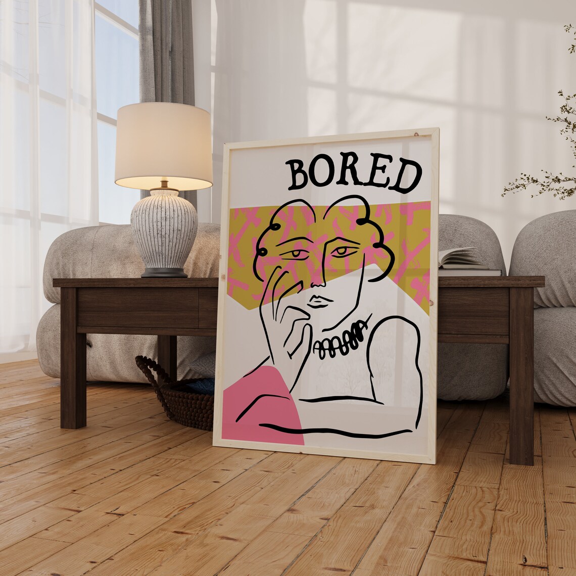 Bored Abstract Woman Mood Pink Modern Minimalist Line Art Print - Image 2