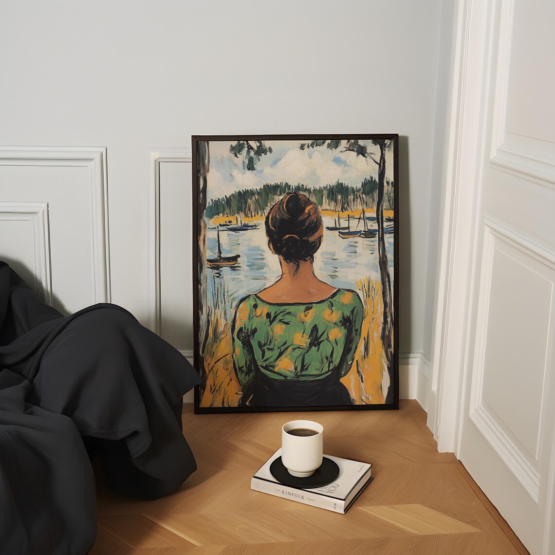 Woman Watching Harbor Boats Colorful Fauvist Style Art Poster - Image 2
