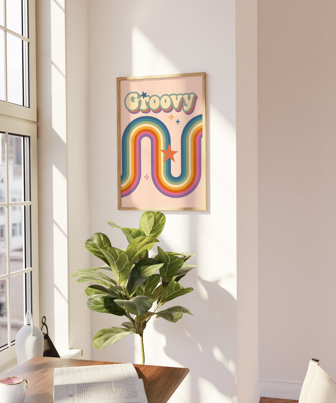 Colourful Groovy Swirls Retro Geometric Art Print - Image 2