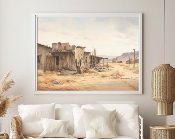 Vintage Style Wild West Ghost Town Scenic Poster Art Of A Rustic Western Landscape