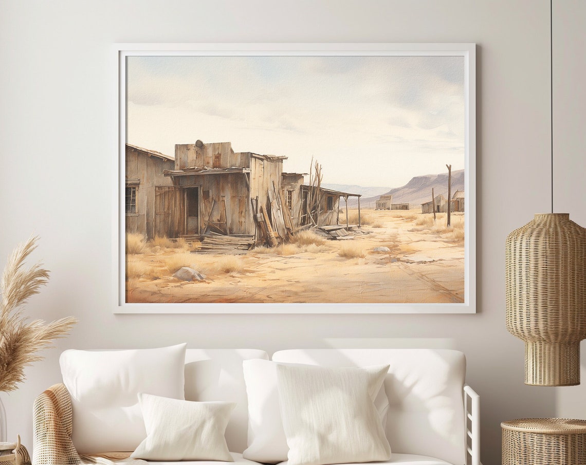 Vintage Style Wild West Ghost Town Scenic Poster Art Of A Rustic Western Landscape