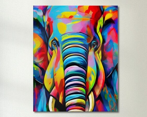 Rainbow Elephant Portrait Colorful Abstract Animal Art Poster