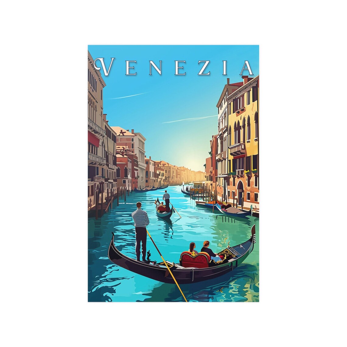 Venice Venezia Grand Canal Gondola Sunset Romantic Vintage Travel Poster