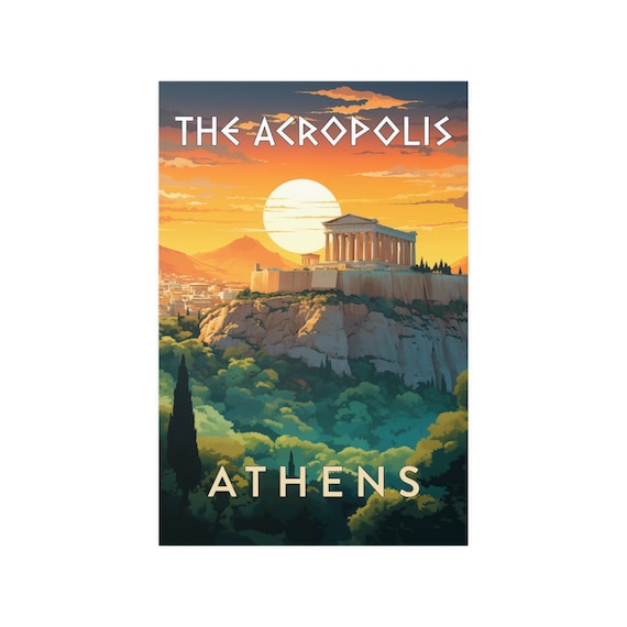 The Acropolis Athens Sunset Poster Ancient Parthenon Travel Art