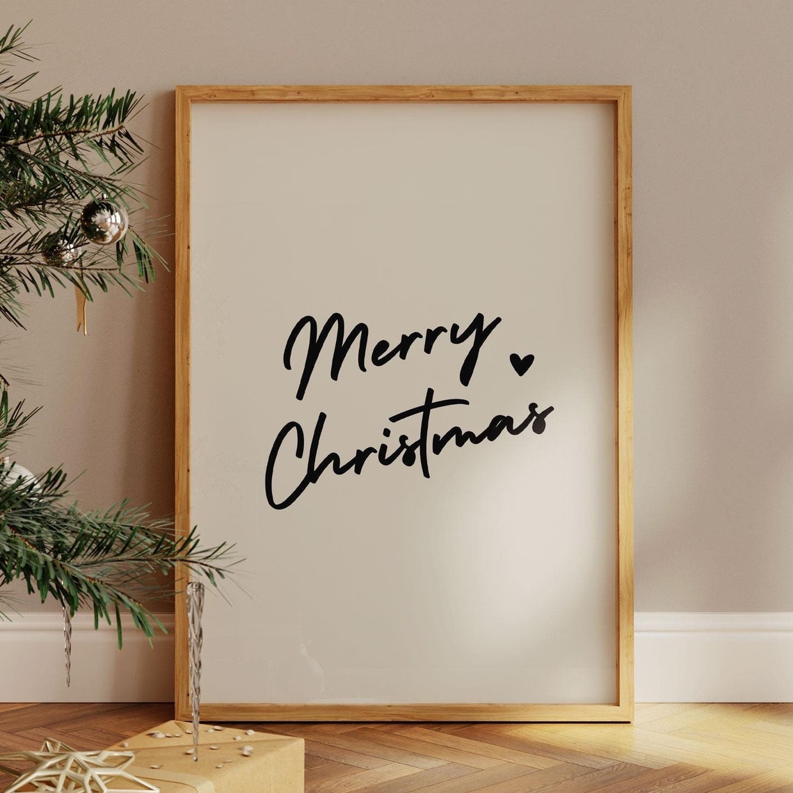 Merry Christmas Black Script with Heart Minimal Holiday Poster