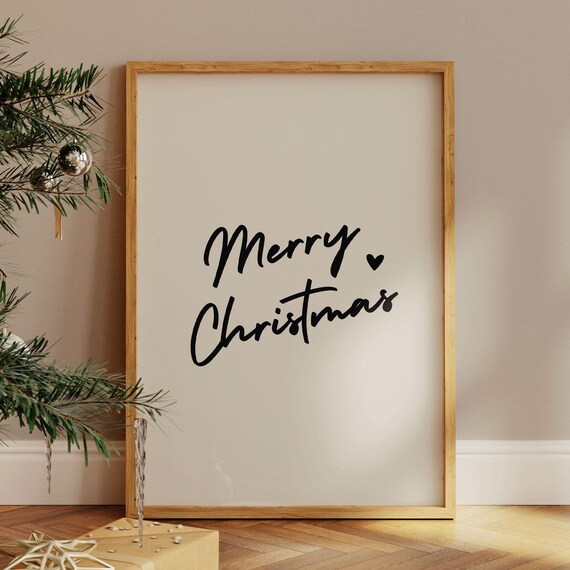 Merry Christmas Black Script with Heart Minimal Holiday Poster