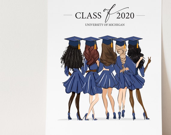 Graduation Day Print Printables College Student Graduate Class Of 2020 Fashion Illustration Diploma Degree Keepsake Bff Gift For Her Girls