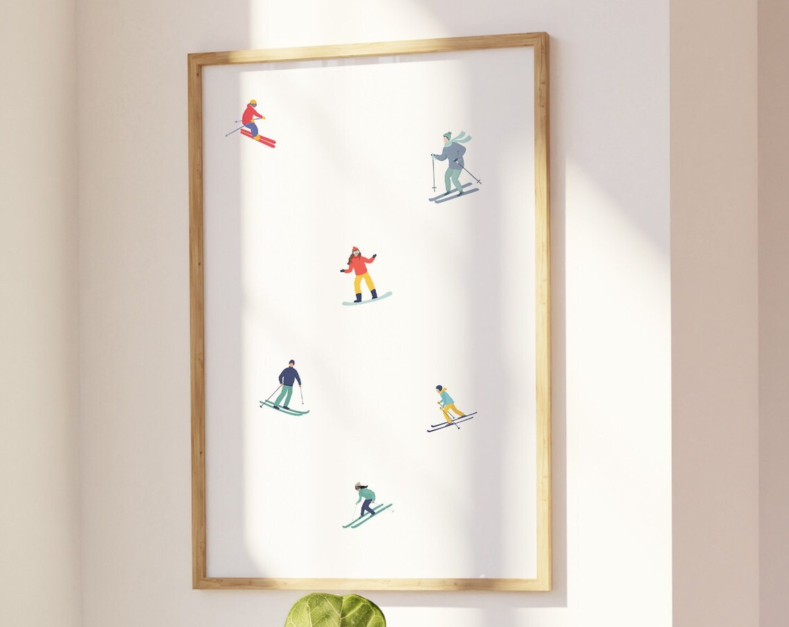 Mini Skiers Winter Slope Minimalist Art Print