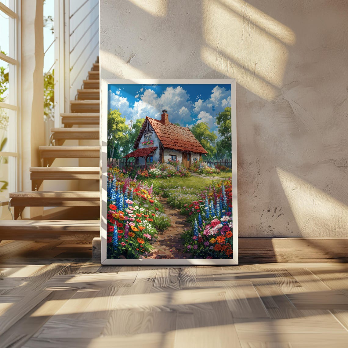 Cottage Flower Garden Path Impressionist Oil Painting Art Poster