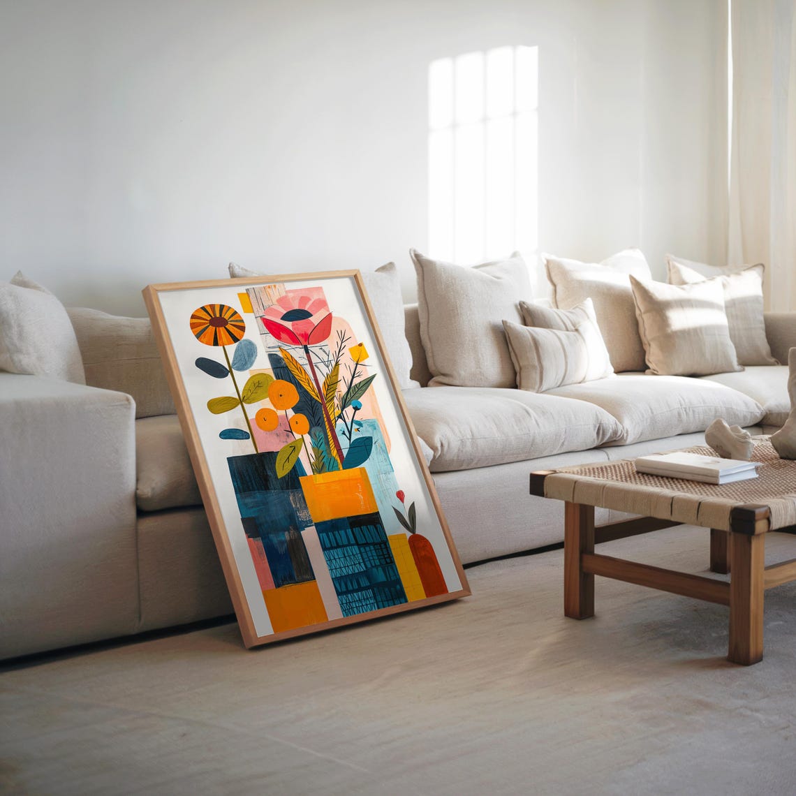 Midcentury Modern Abstract Flower Bouquet Colorful Art Poster