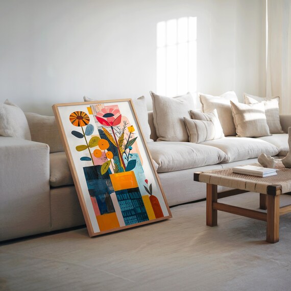 Midcentury Modern Abstract Flower Bouquet Colorful Art Poster