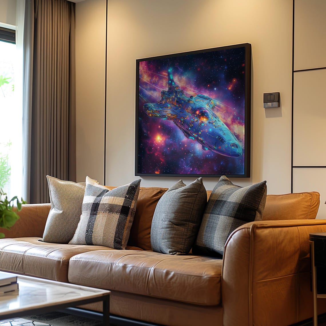 Galaxy Spaceship Nebula Poster Detailed Spacecraft Cosmic Science Art