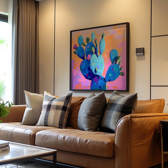 Cactus Abstract Midcentury Modern Art Vibrant Acrylic Oil Pastel Expressionism Glossy Matte Poster Tabletop