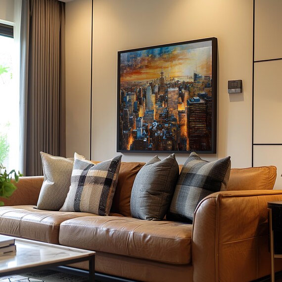 Cityscape Art Poster Impressionist Style Warm Tones Vibrant Colors Cinematic Vibe Highly Detailed Oil Painting Air