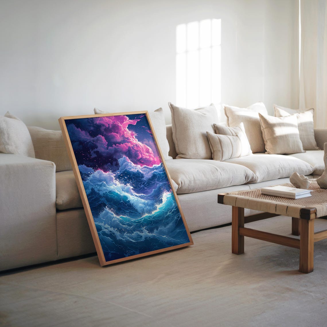 Purple Storm Clouds Over Crashing Ocean Waves Dramatic Art Poster