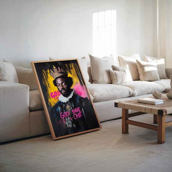 Crowned King Pop Art Portrait Neon Graffiti Street Style Poster