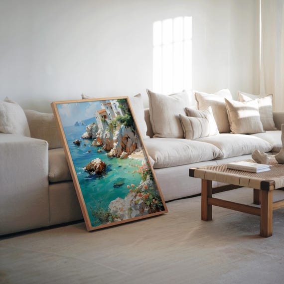 Lighthouse Cliff Ocean Impressionist Modernist Style Oil Acrylic Pastel Art Vibrant Dreamy Landscape Glossy Wall Poster