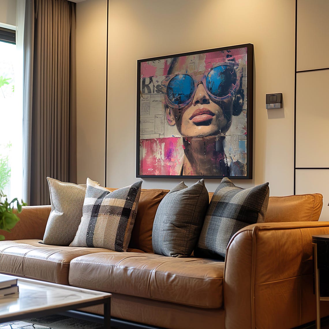 Retro Pop Art Woman with Blue Mirrored Sunglasses Collage Poster