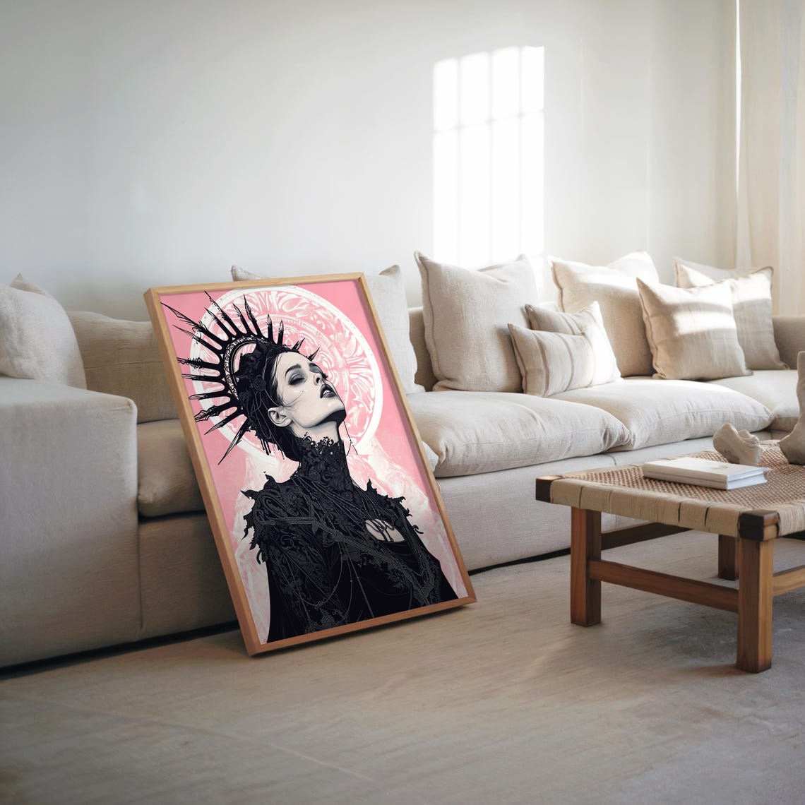 Steampunk Crowned Woman Pink Gothic Maximalist Portrait Art Poster