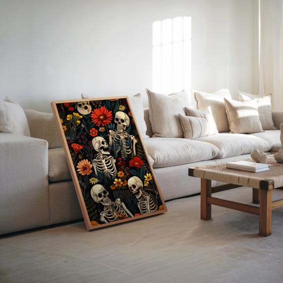 Psychedelic Maximalist Poster Skull Motifs Floral Imagery Warm Cool Tones Illustration Screen Print