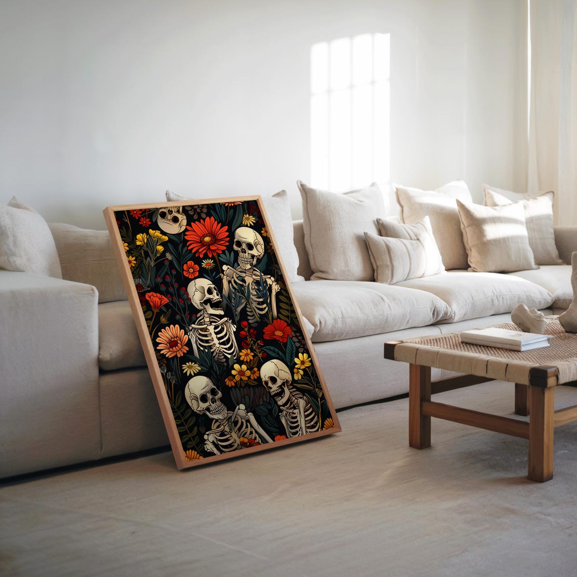 Psychedelic Maximalist Poster Skull Motifs Floral Imagery Warm Cool Tones Illustration Screen Print