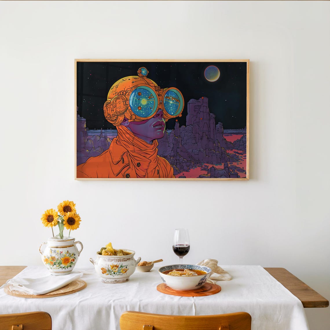 Retrofuturist Space Explorer Galaxy Goggles Sci Fi Comic Art Poster