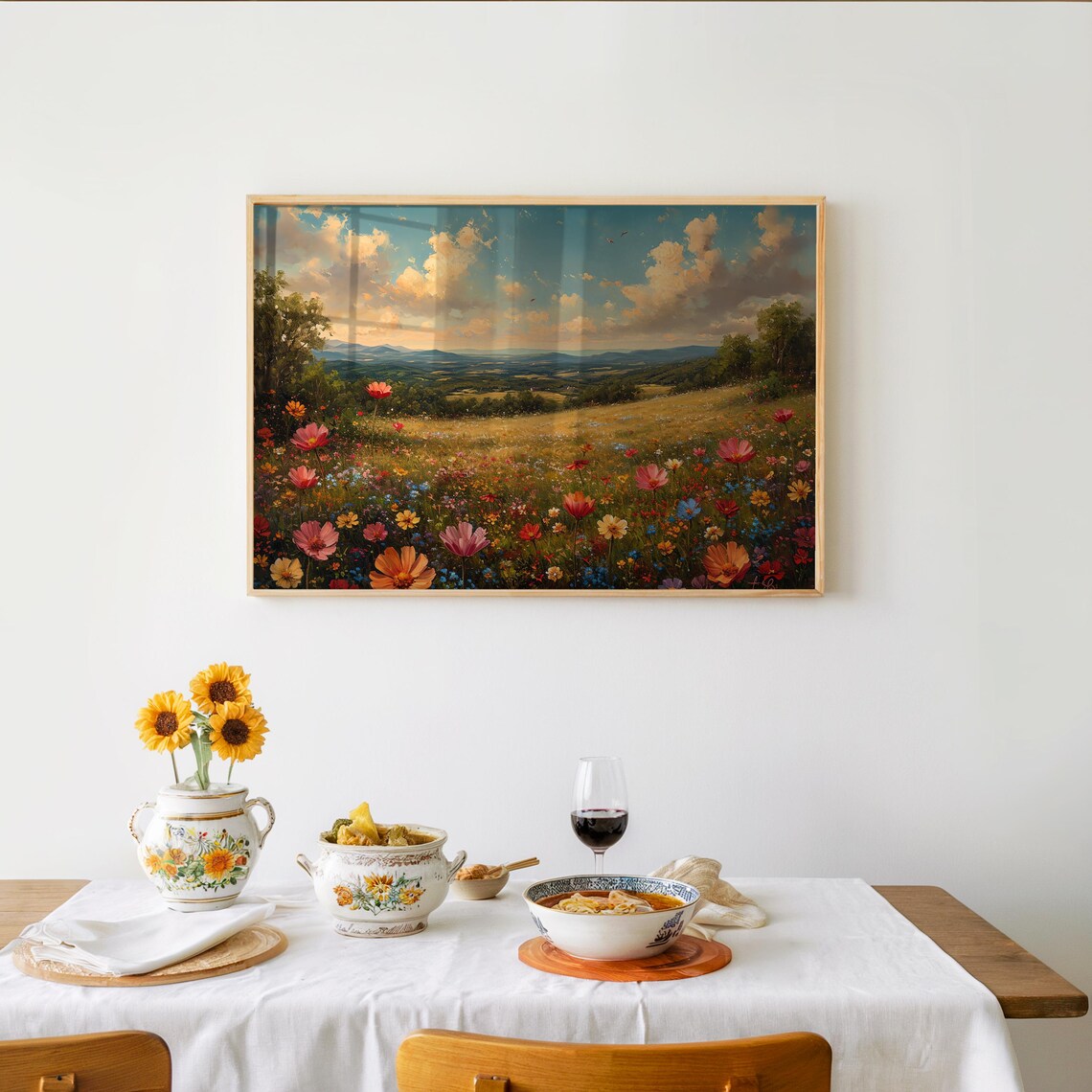 Impressionist Wildflower Meadow Field Vibrant Floral Landscape Art Print