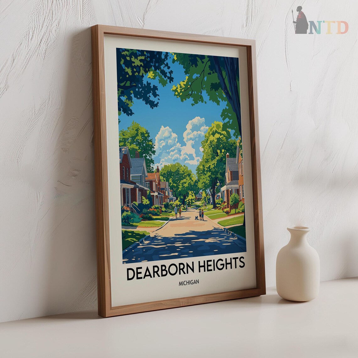 Dearborn Heights Michigan Brick Home Suburban Street Trees Poster - Image 2