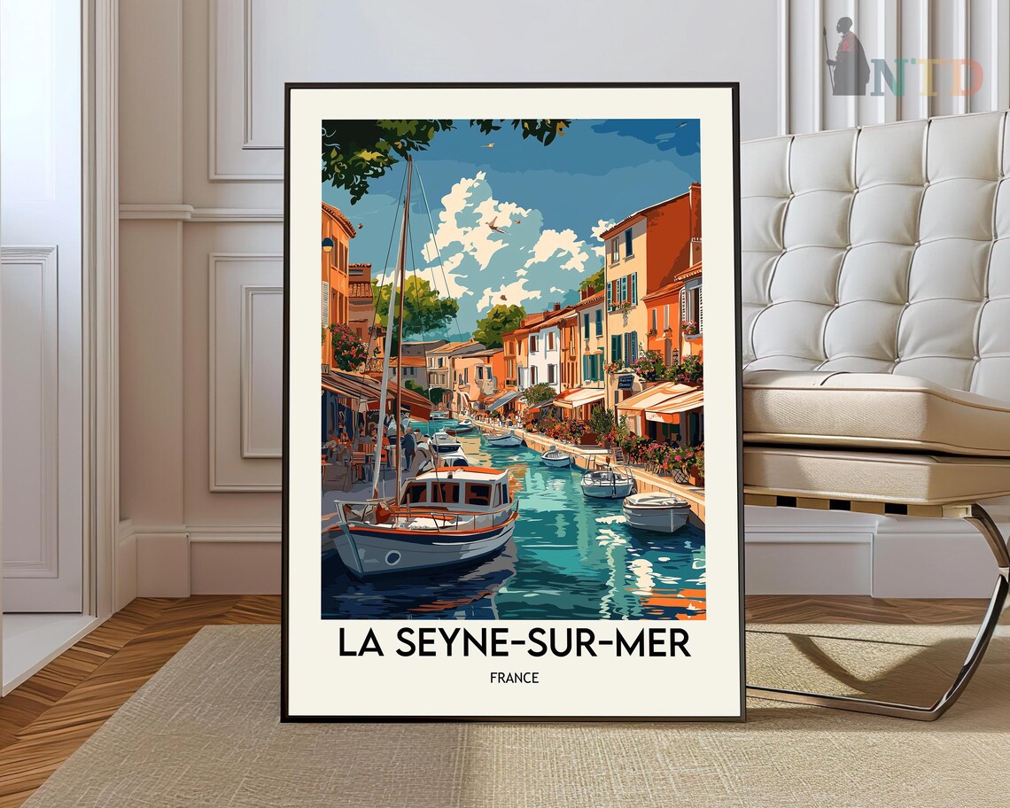 La Seyne Sur Mer Harbor Boats France Mediterranean Travel Poster