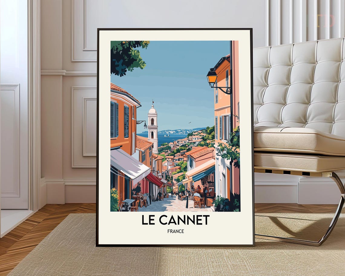Le Cannet Bell Tower Street Old Town With Sea View France Poster