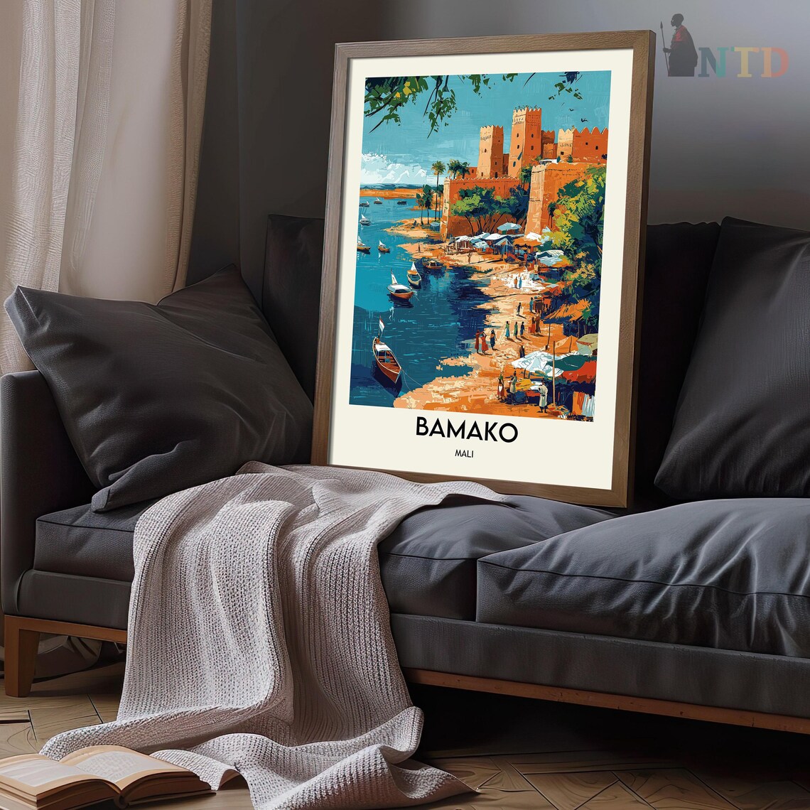 Bamako Mali Niger River Market Boats Shore Vintage Travel Poster - Image 3