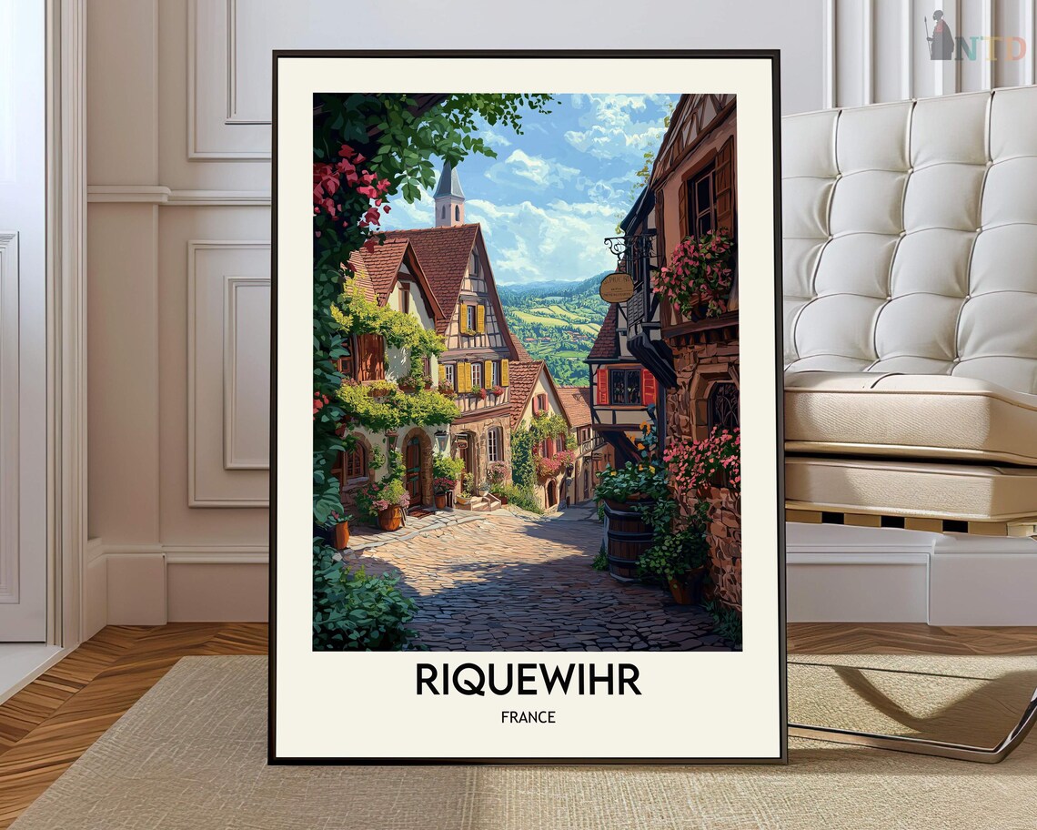 Riquewihr Alsace France Travel Poster Cobblestone Old Town Street
