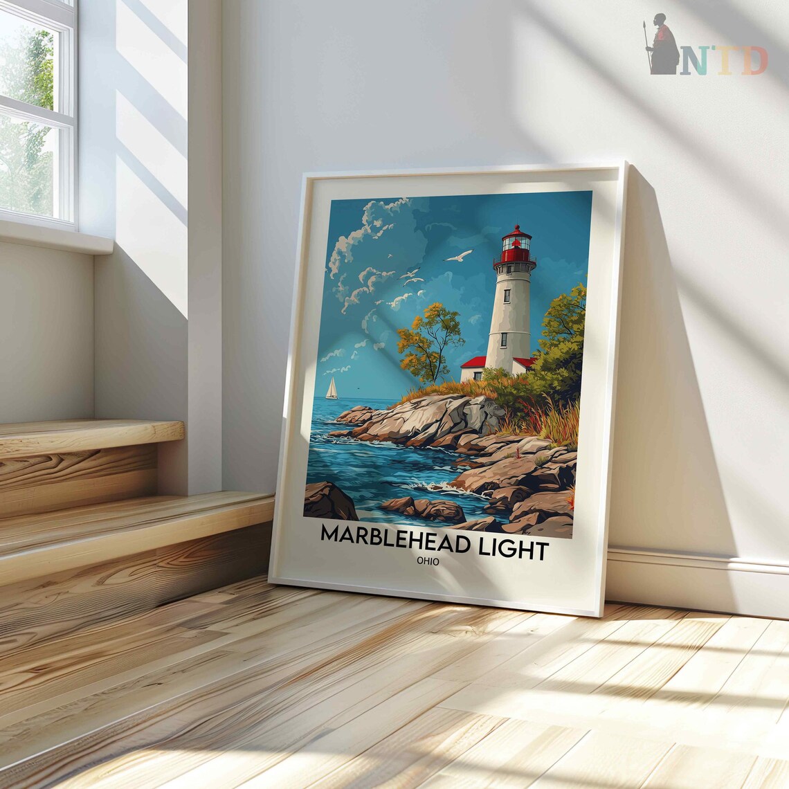 Marblehead Lighthouse Ohio Lake Erie Rocky Shore Sailboat Poster - Image 2