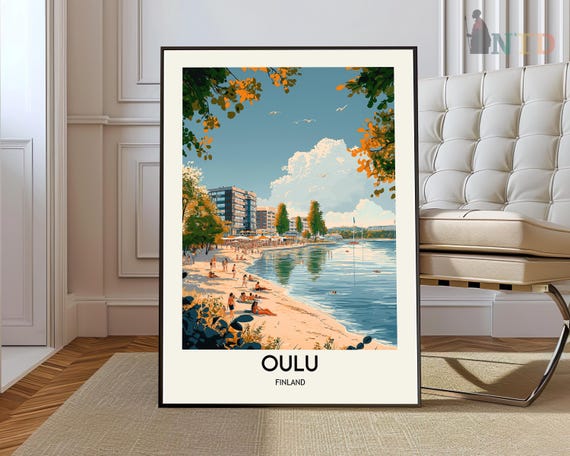 Oulu Travel Poster, Finland City Map Art Print
