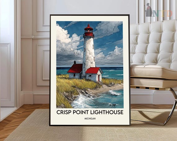 Crisp Point Lighthouse Poster Wall Art Print Lake Superior