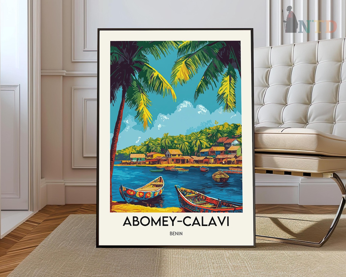 Colorful Fishing Boats Abomey Calavi Benin West Africa Travel Poster