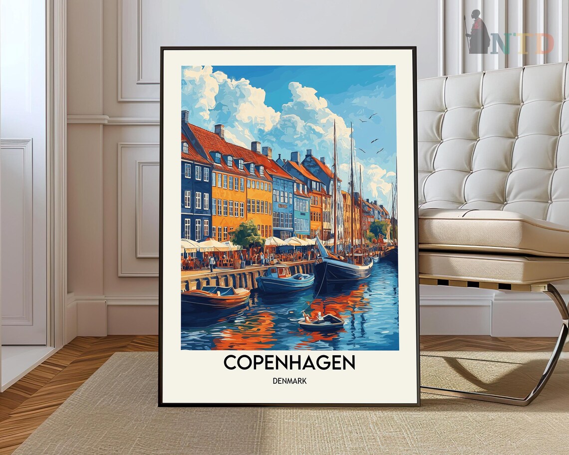 Copenhagen Colorful Nyhavn Harbor Houses and Tall Ships Poster
