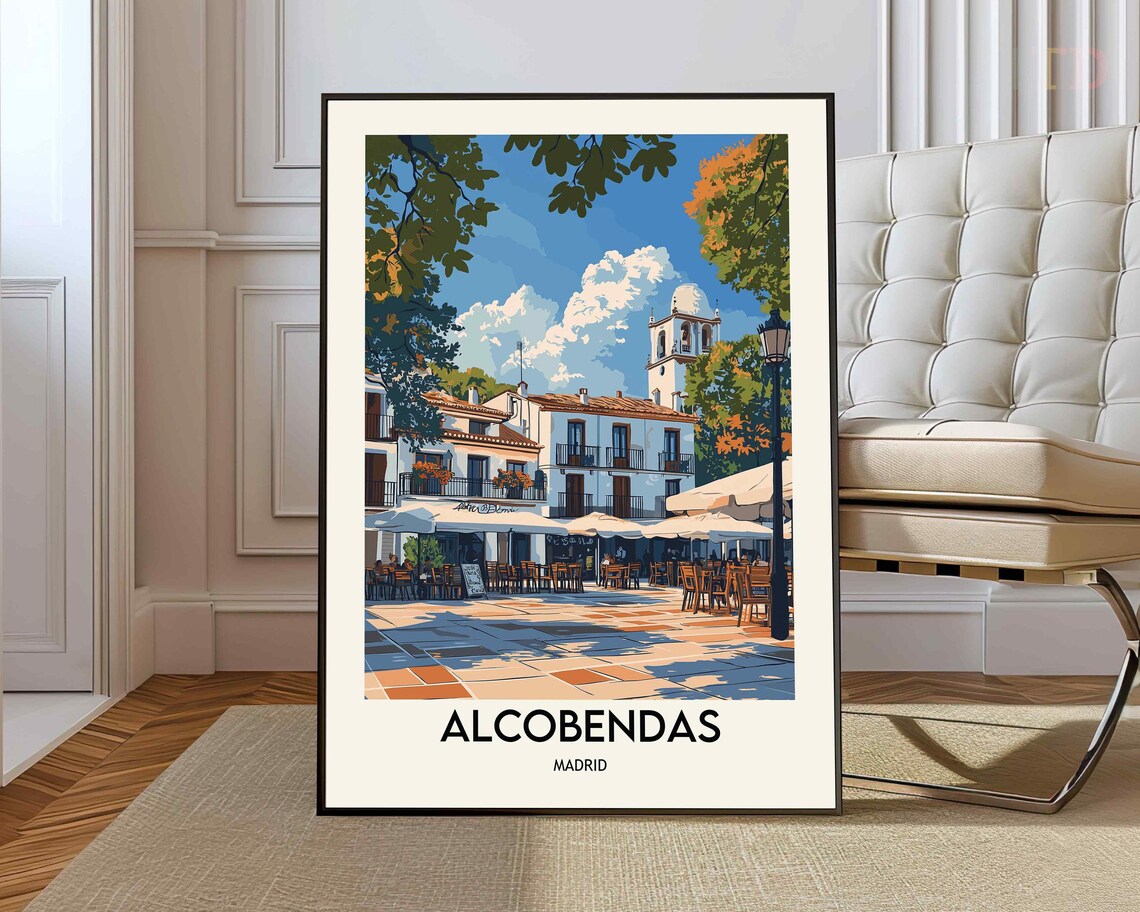 Alcobendas Madrid Plaza Cafe Terraces Vintage Style Travel Poster