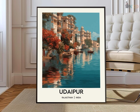 Udaipur Lake Pichola Palace Boats Golden Hour India Travel Poster