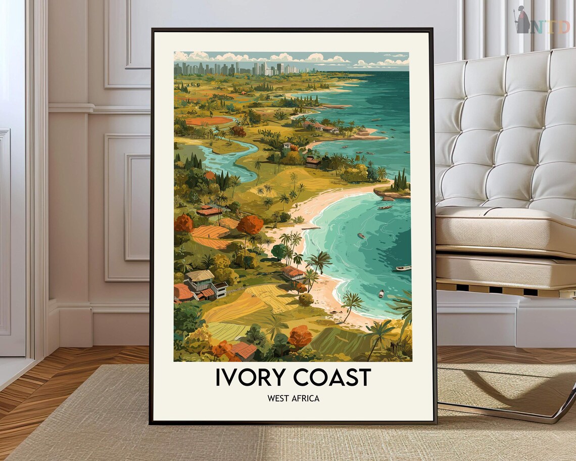 Ivory Coast West Africa River Estuary Illustrated Travel Poster